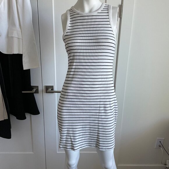 a . new day Slvless Crew Nk Ribbed Striped Cotton Blend Mini Dress Blk Cream S - Picture 11 of 11